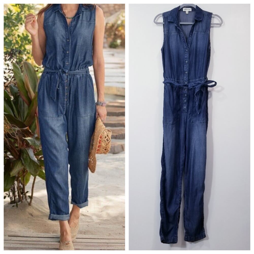 Cloth & Stone Chambray Odette Jumpsuit Tie Waist Sleeveless